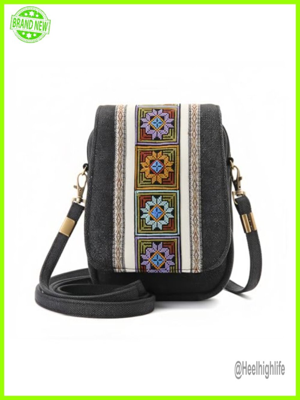 Embroidered Crossbody Bag Boho Canvas Phone Purse Women Small
